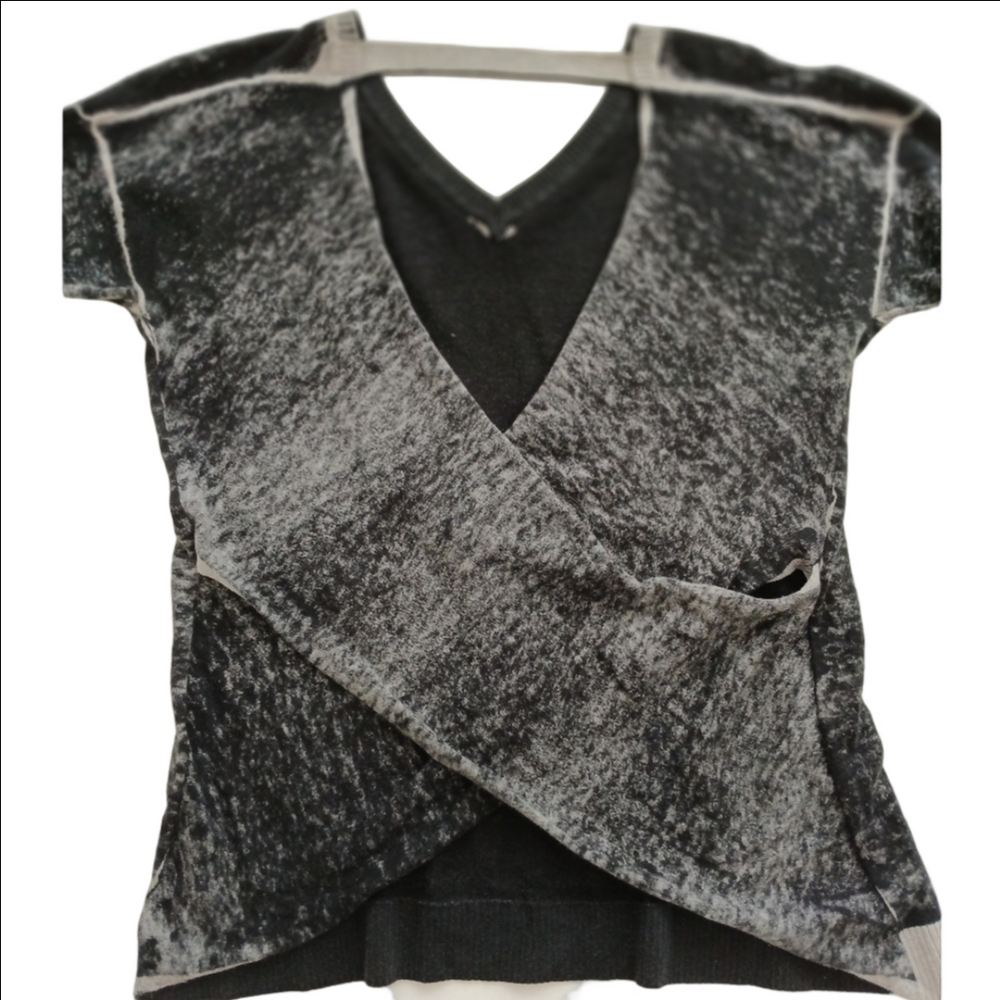 525 AMERICA Luxe Cashmere/Cotton Blend V-neck Cross Back twist/wrap sweater Sz S - Picture 3 of 15